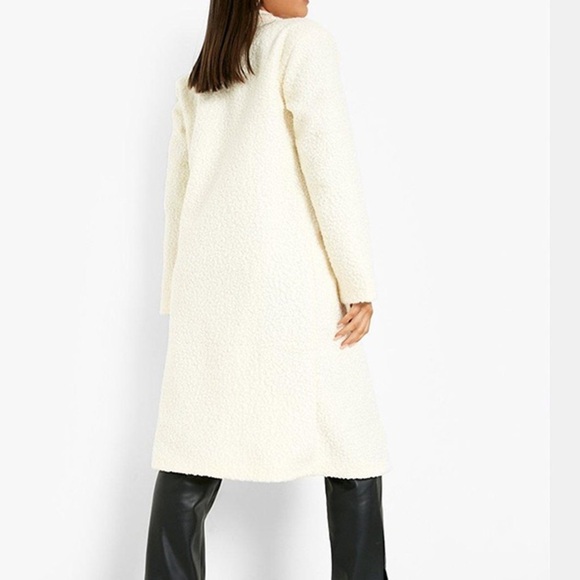 Boohoo textured wool look long coat cream NWT size 4‎ us uk 8 - Picture 4 of 4
